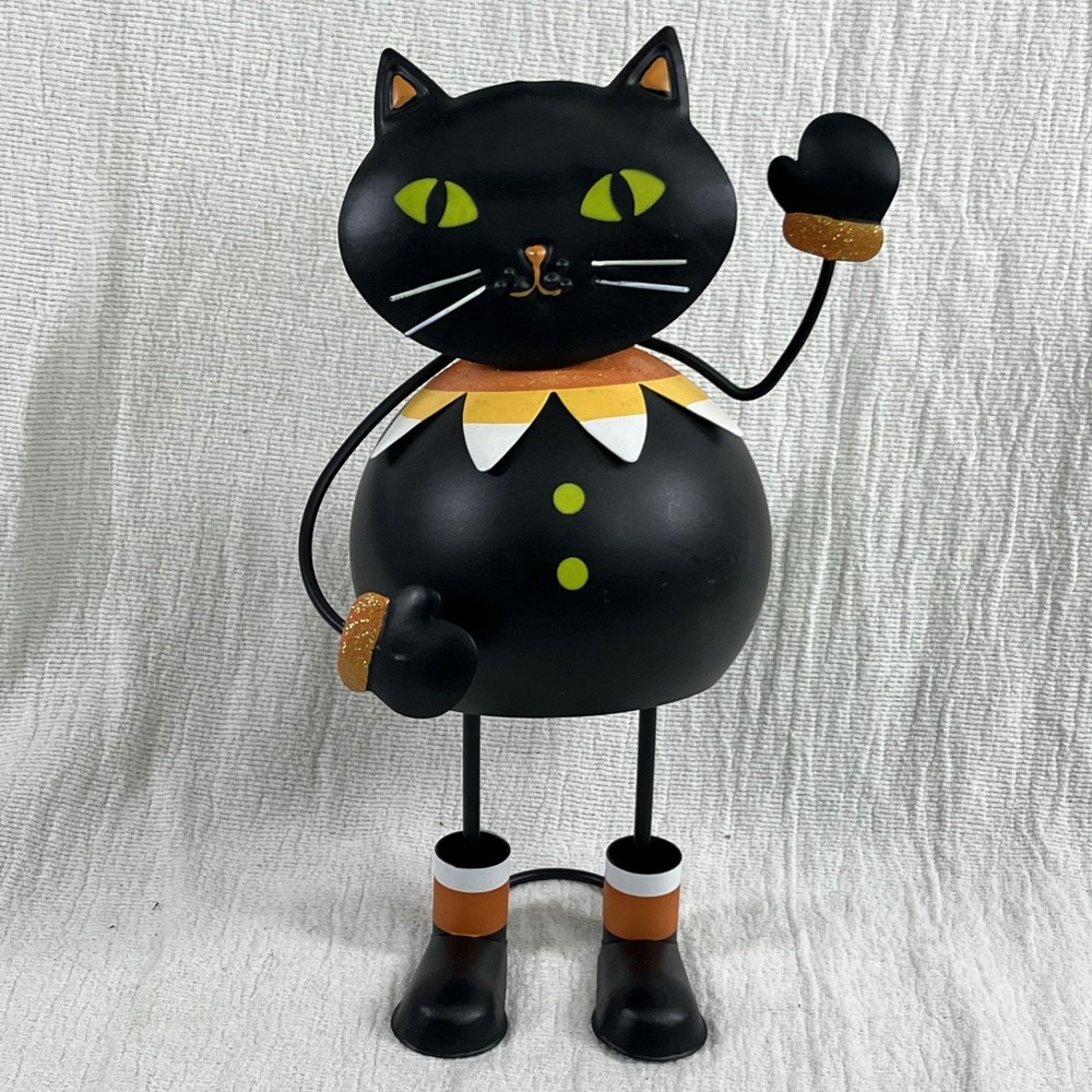 Black Cat Metal Tin Art Halloween Bobble Movement 12" 3D Fun Handmade Kitty